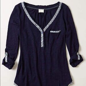 {Anthro} Postmark Fleur Trimmed Henley